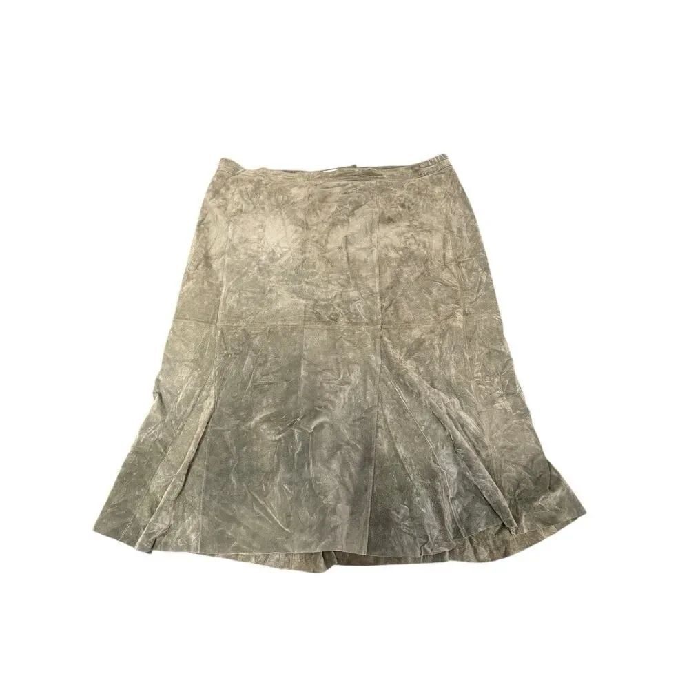 Vintage G.J.Hook Suede Leather Skirt Green 26W Button Zip Closure